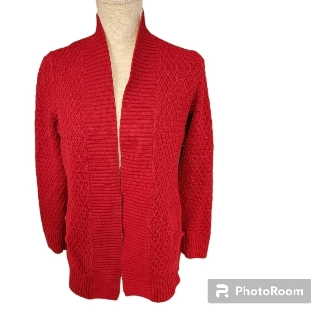 Talbots Lambswool ribbed cable knit open front cardigan